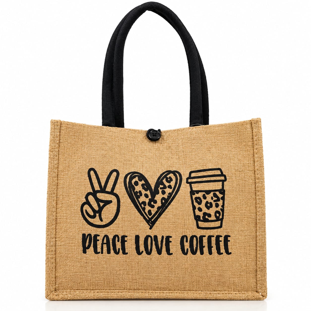 👜 Peace Love Coffee – Trendy Jute Hand Bag ☕❤️